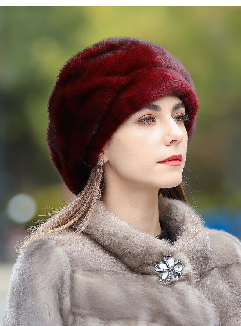 幕加格貂帽女冬季新款保暖水貂毛整貂贝雷帽冬天中老年妈妈皮草帽子