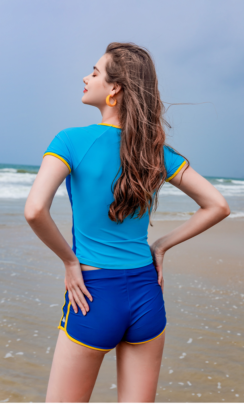 kappa游泳衣女士分体平角泳裤保守女士泡温泉专用泳装 湖绿 l【图片