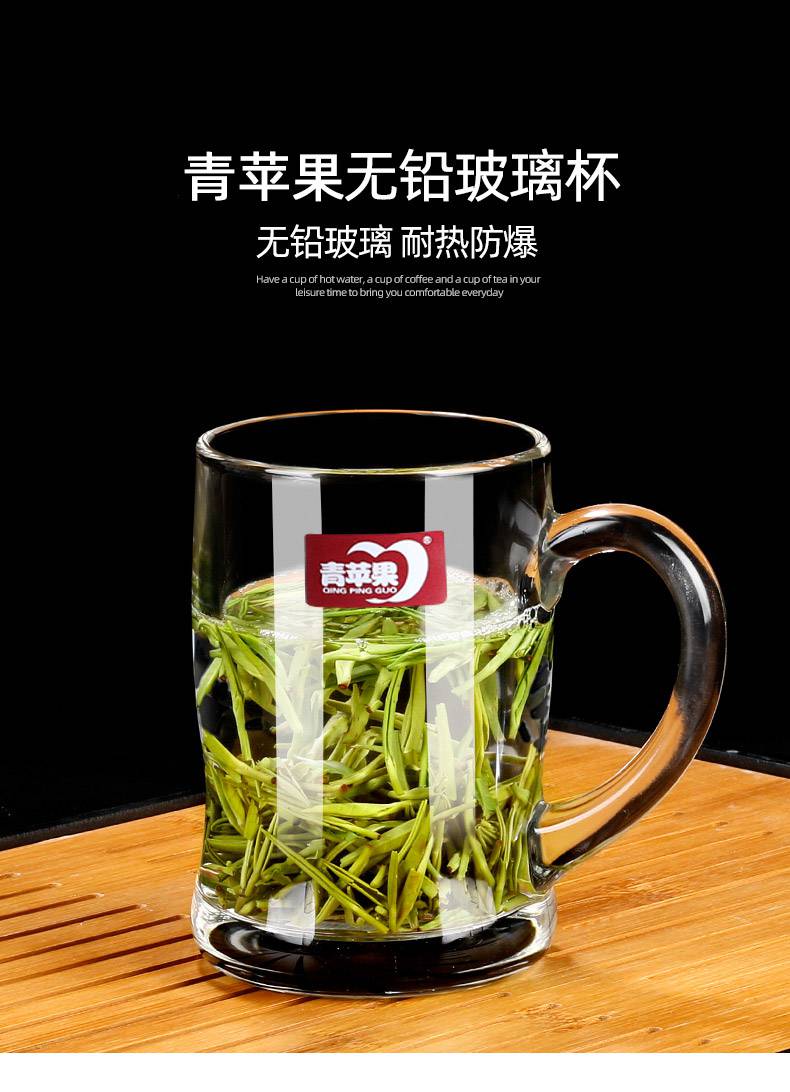 青苹果玻璃杯日式普通玻璃杯家用泡茶杯牛奶带把茶饮杯喝水杯子办公