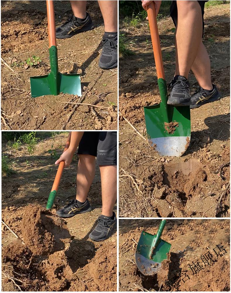 铁锹除雪铁铲平头铲冰农用工具木柄大铁锨园艺小铁铲锰钢钢锹铲子除雪