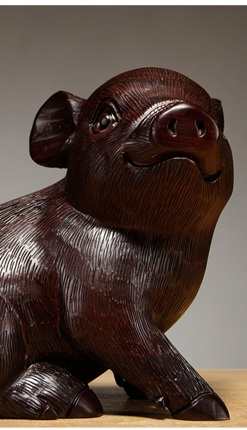 杞记木猪雕刻摆件可爱十二生肖木猪家居客厅店铺装饰品红木工艺品精雕