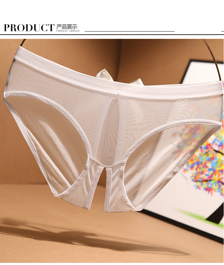 开裆内裤女丁字裤性感网纱蕾镂空蝴蝶结透明字裤红色均码