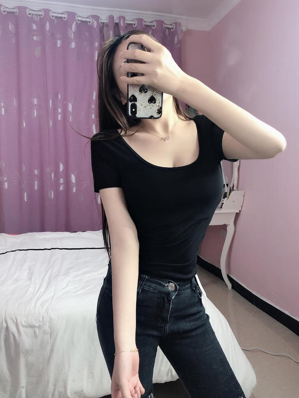 网红女款衣服低胸性感短袖tt体恤上镜夏紧身显胸打底衫u型领修身上衣