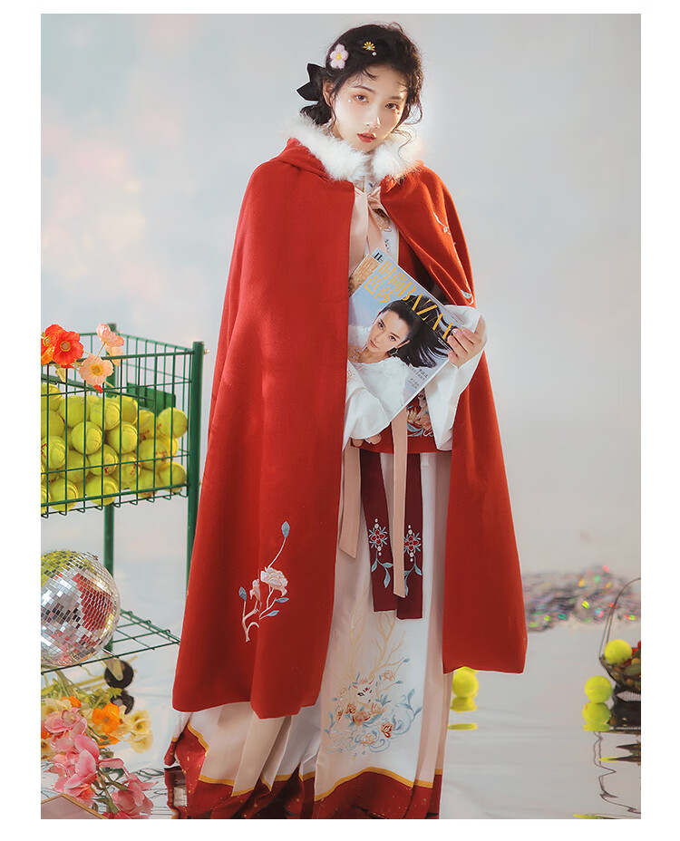 福瑞迎春冬天汉服女成人冬季加绒加厚明制斗篷拜年中国风马面裙过年短
