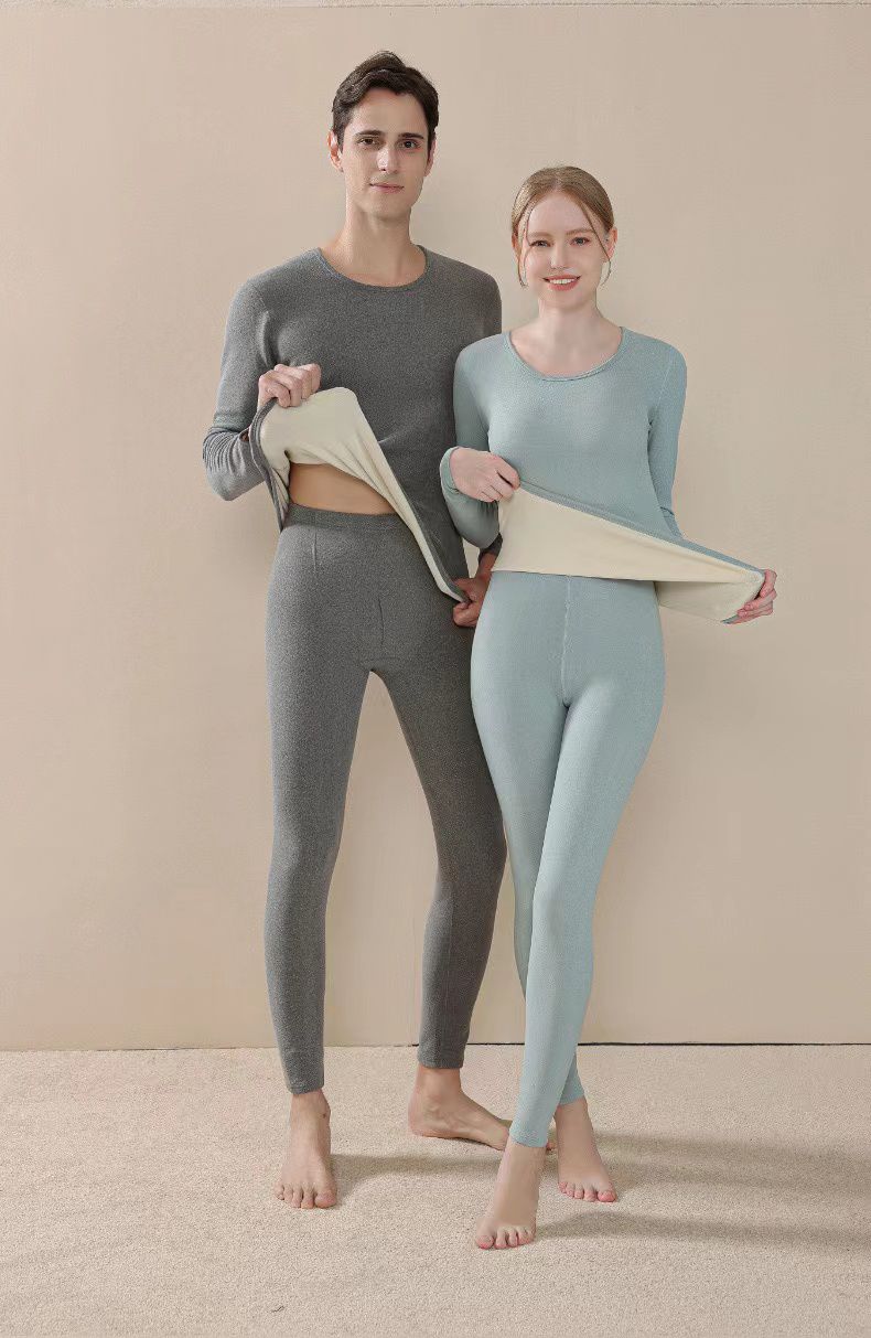 防寒男女无痕自发热情侣秋衣秋裤套装 【ab面双层德绒发热】男款-黑色