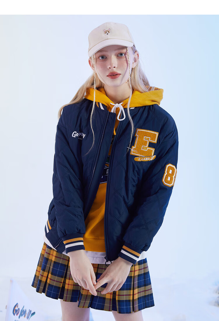 eland衣恋春季新款简约风撞色小v领衍线个性夹克外套女通勤风百搭甜美