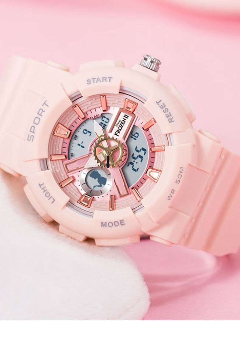 运动手表初中高中潮流女生防水夜光学生电子表礼盒米奇清新白mk15057