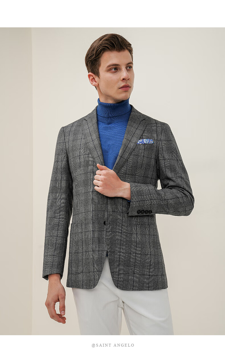 报喜鸟西服男装外套商务休闲羊毛单西修身格纹单排扣西装外套便西keb