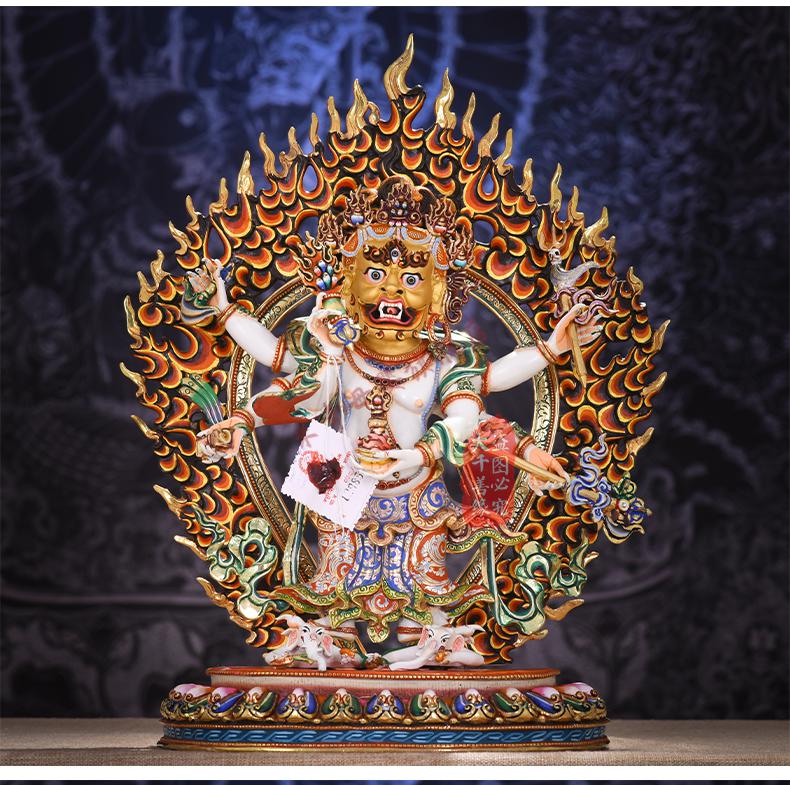大千善缘尼泊尔彩绘12英寸37cm六臂白玛哈嘎拉佛像藏传密宗铜像 彩绘
