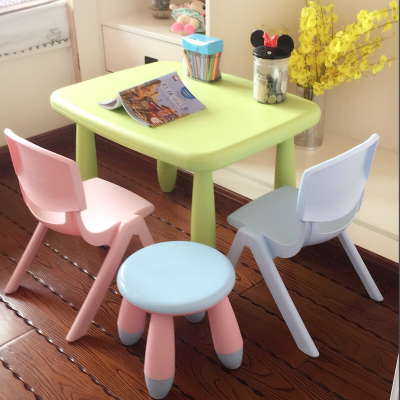 宝宝桌椅2岁小桌子儿童小矮桌宝宝看书玩具桌幼儿园套装浅蓝色连体