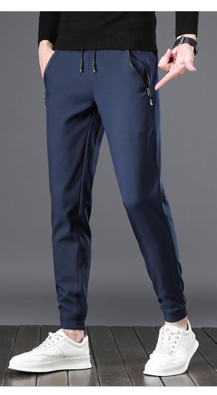 虎都男装2022秋季新品男士简约休闲裤直筒纯色男中青年系绳加绒裤子