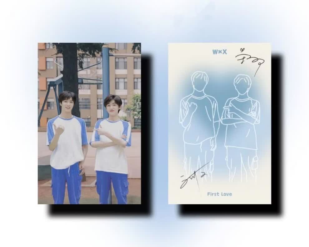 团文轩cp覆膜韩风线稿鑫祺小卡贺卡明信片幽尔蓝 翔霖7款不重复【图片
