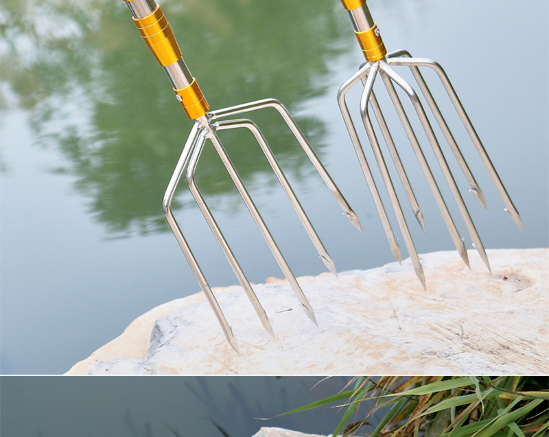 钢叉加厚捕鱼不锈钢头伸缩杆大倒刺老式头竿渔叉鱼插子mlhj三齿叉不带