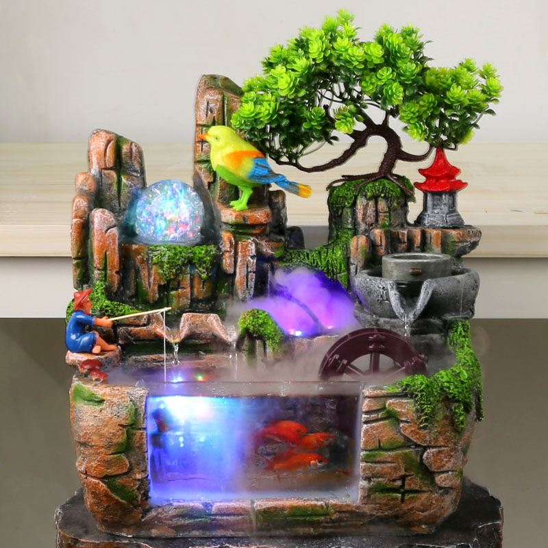 鱼缸造景客厅迷你小型自循环流水瀑布带氧气桌面创意家用鱼缸搭啵兔