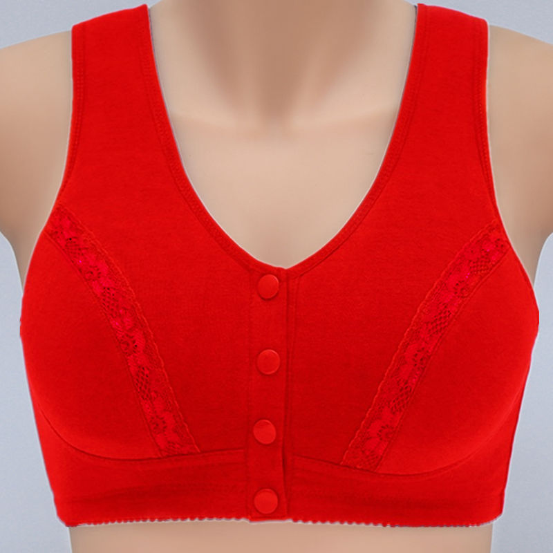 女士内衣文胸2021本命年红色文胸无钢圈前扣大码中老年妈妈女内衣胸罩