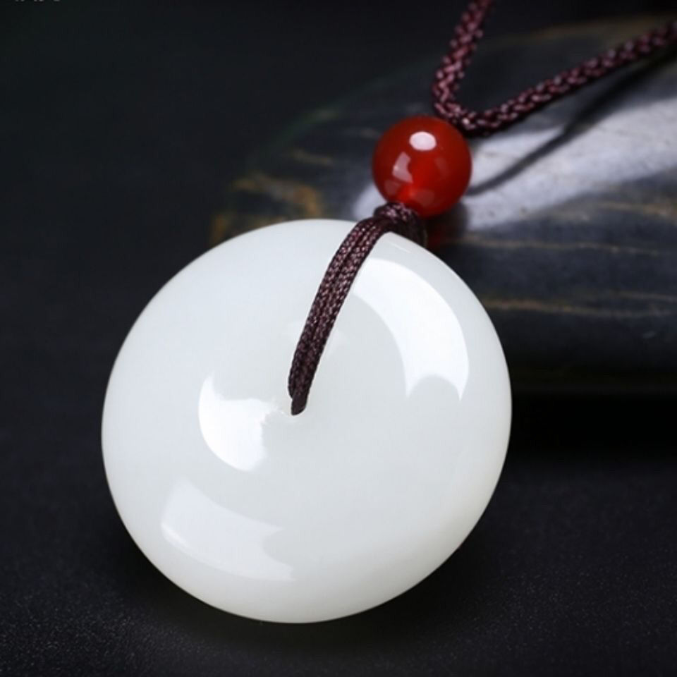 桑普兔和田羊脂白玉平安扣吊坠宝宝女款闺蜜款挂件玉坠情侣通用白玉