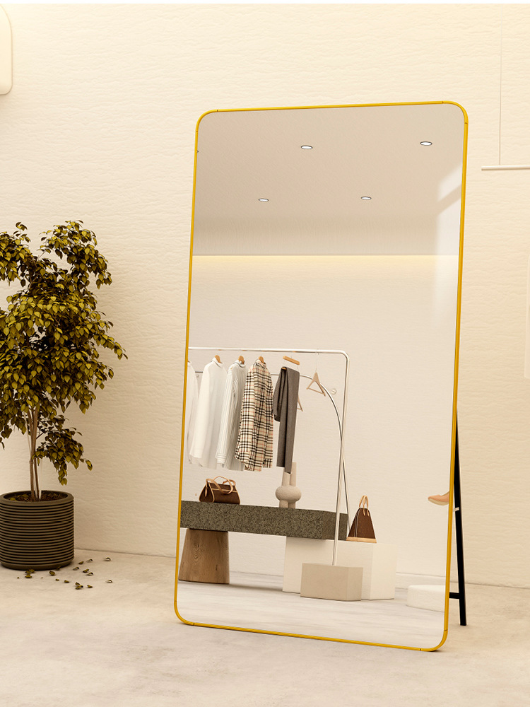 镜子全身镜穿衣镜服装店显瘦直播大落地试衣镜 ins风圆角镜 磨砂黑