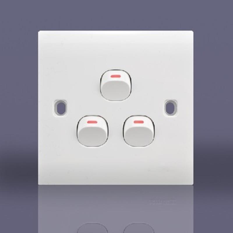 三开三控老式开关型 经典单控白色开关插座面板 电源灯单开按钮 一开