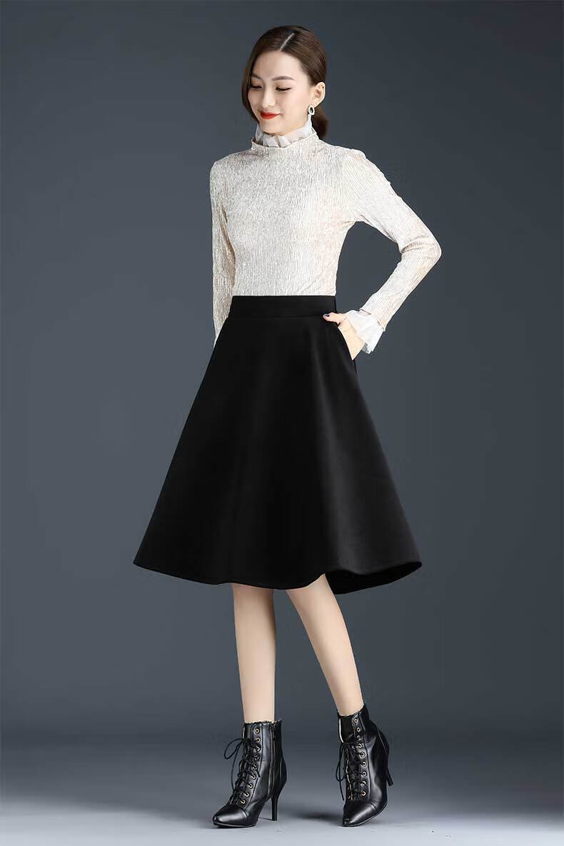 半身裙高腰百褶百搭短裙蓬蓬裙秋冬时尚气质显瘦冬裙女式半截裙乐卉毛