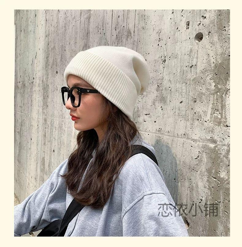 帽子女秋冬天毛线帽女ins韩版潮日系百搭双层保暖堆堆情侣针织帽a墙