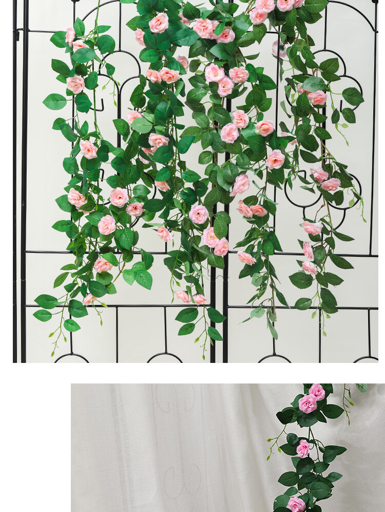仿真花藤条装饰空调管道遮挡缠绕墙面吊顶叶绿植蔷薇玫瑰假花藤蔓白色