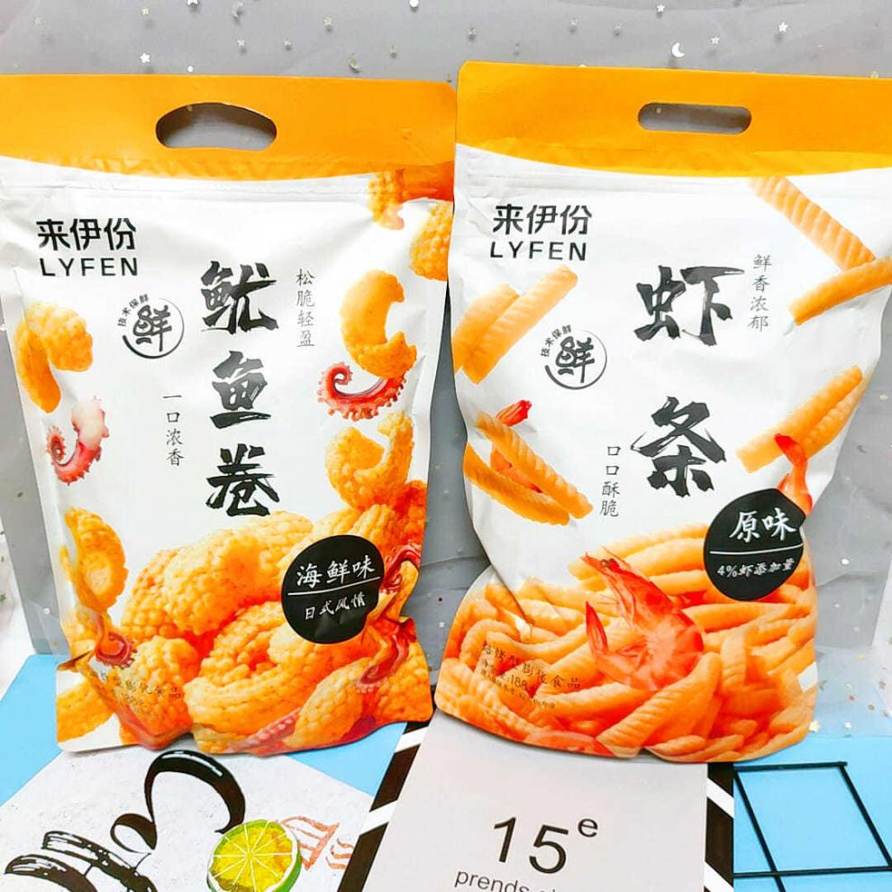 新货 来伊份 鱿鱼卷虾条188g*2包大包装办公休闲儿童膨化零食 鱿鱼卷