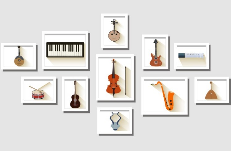 齐飞扬钢琴乐器组合组合画琴房装饰画儿童房照片墙音乐吉他挂画壁画墙