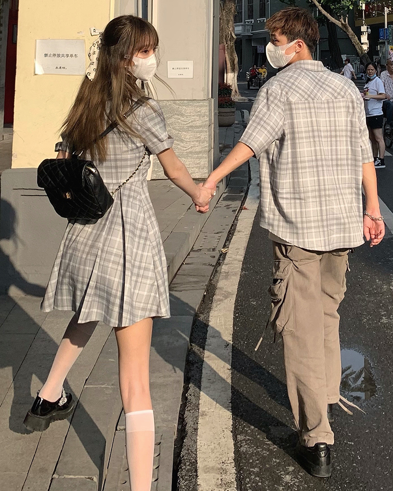 远铭情侣装夏天短袖套装2022夏季新款韩版时尚宽松百搭设计感情侣款