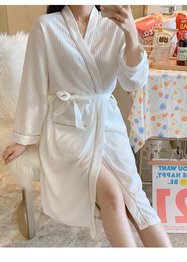 shidie轻奢浴袍女夏天酒店浴衣情侣女士睡袍美容院吸水速干春秋冰丝