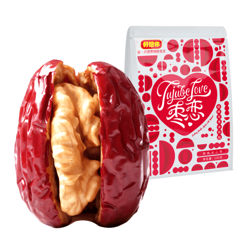 好想你红枣夹核桃200g新疆特产小零食灰枣加核桃仁小包装袋灰枣夹核桃