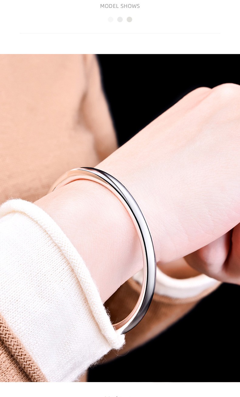 俏巷s9999足银手镯女士年轻款圆满闭口实心银镯子素圈银饰光面简约