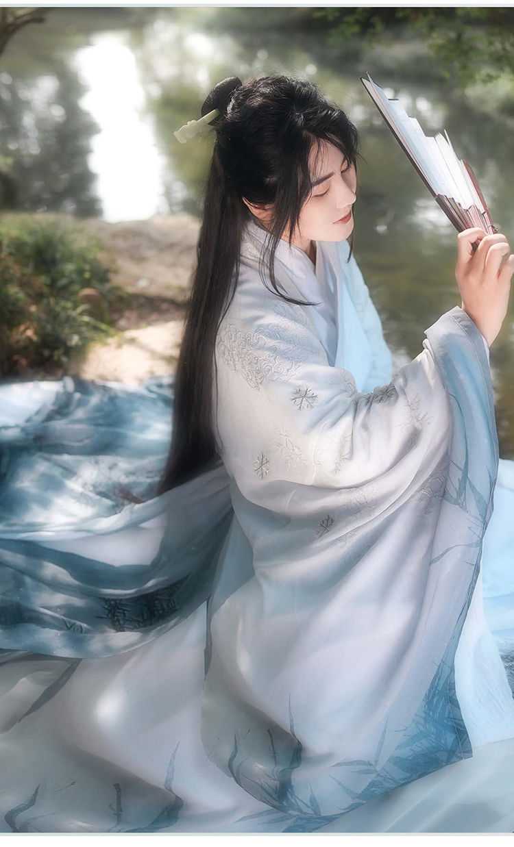 雅司改良明道袍男女同款大袖衫披风雪竹春夏渐变仙气汉服女中国风