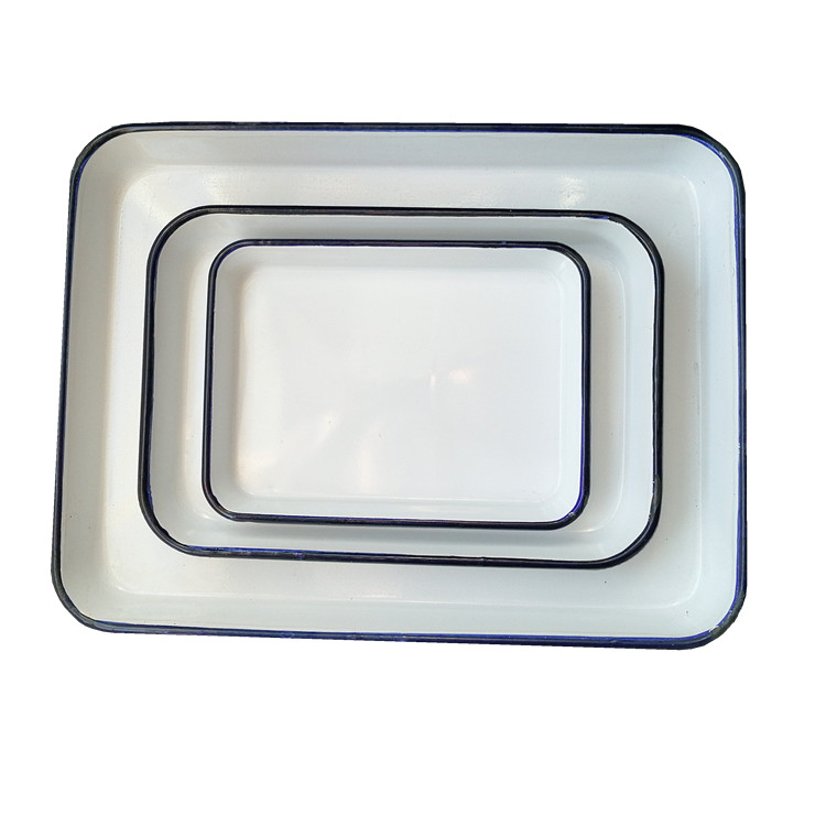 搪瓷方盘子白色盘化工瓷盘带盖长方形消毒盘实验室托盘3550平底加厚