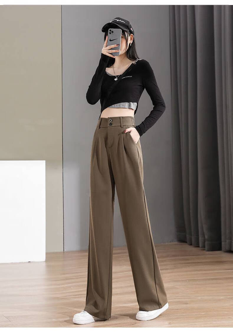 恒源祥阔腿裤女高腰垂感宽松休闲小个子春秋2021新款直筒拖地西装裤