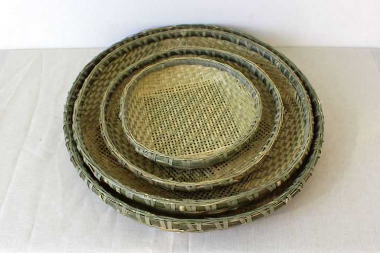斯柏克竹制品家用圆簸箕有孔无孔竹筛子手工竹编制品