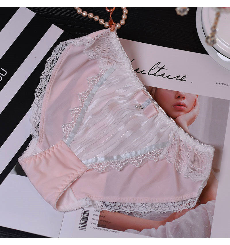 12条日系甜美蕾丝内裤女冰丝女生韩版女内裤女士低腰式短裤学生二条装