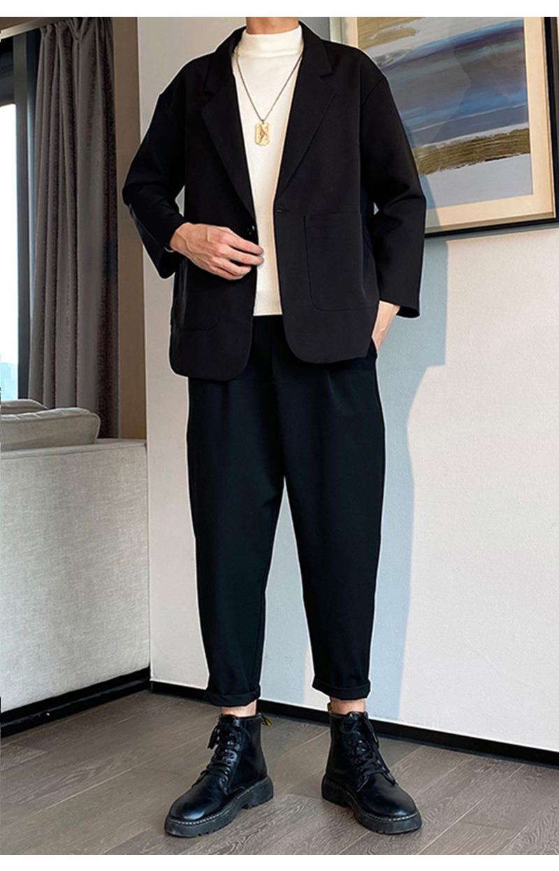 男装日系西装套装男2022秋装港风时尚韩版男士小西装复古宽松西服外套
