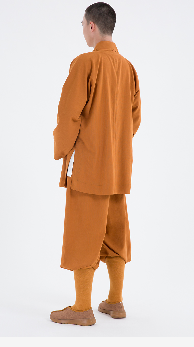灰格僧服棉麻短褂套装出家人和尚服男女春秋季僧衣小褂 黄色 23【图片