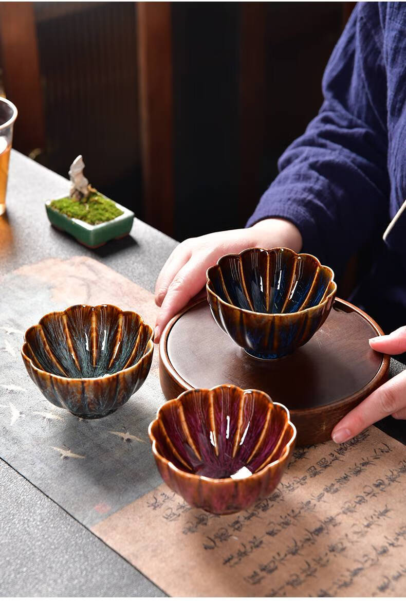 窑变建盏茶杯孔雀盏曜变茶盏天目釉陶瓷功夫主人杯品茗杯茶碗单杯生日