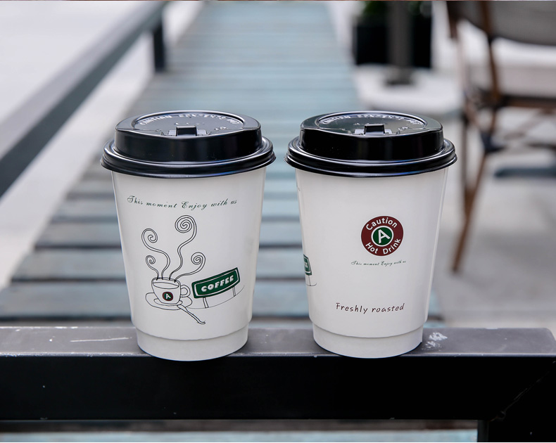 纤雅洁纸杯子一次性纸杯奶茶咖啡杯加厚双层热饮杯打包带盖商用定制