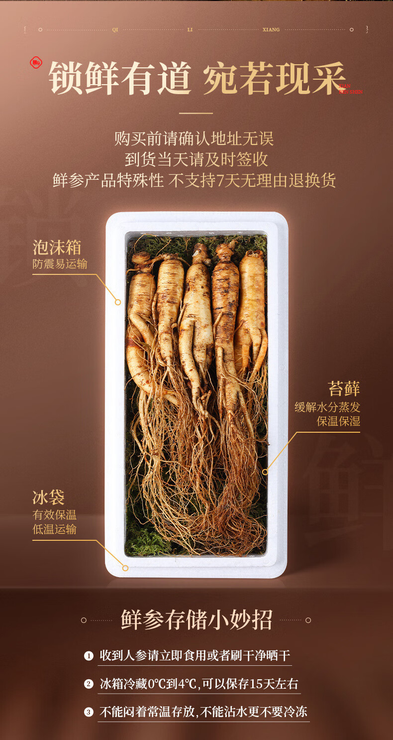 杞里香鲜人参250g礼盒装56人参整只长白山人参送礼送长辈杞里香鲜人参
