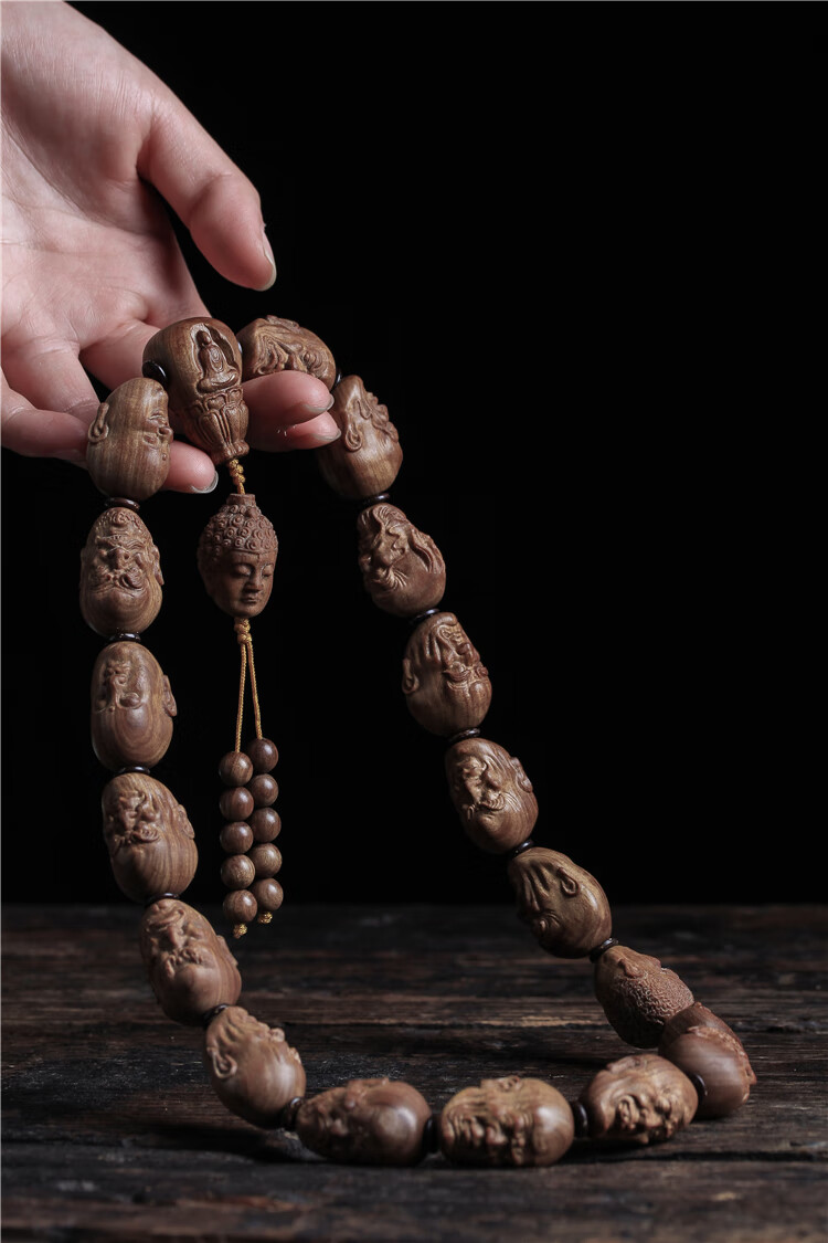 洛河老山檀手串男手工檀香木十八罗汉手持念珠印度迈索尔黑肉沉水老料