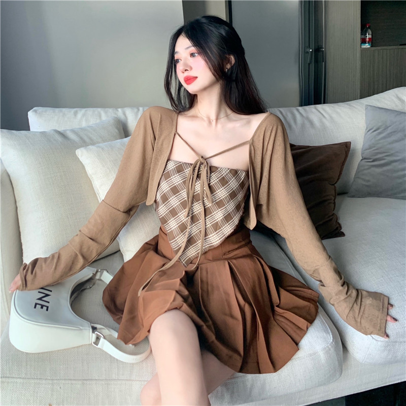 辣妹性感上衣女欧美甜辣抹胸开衫百褶裙套装潮半身裙2xl码140160斤