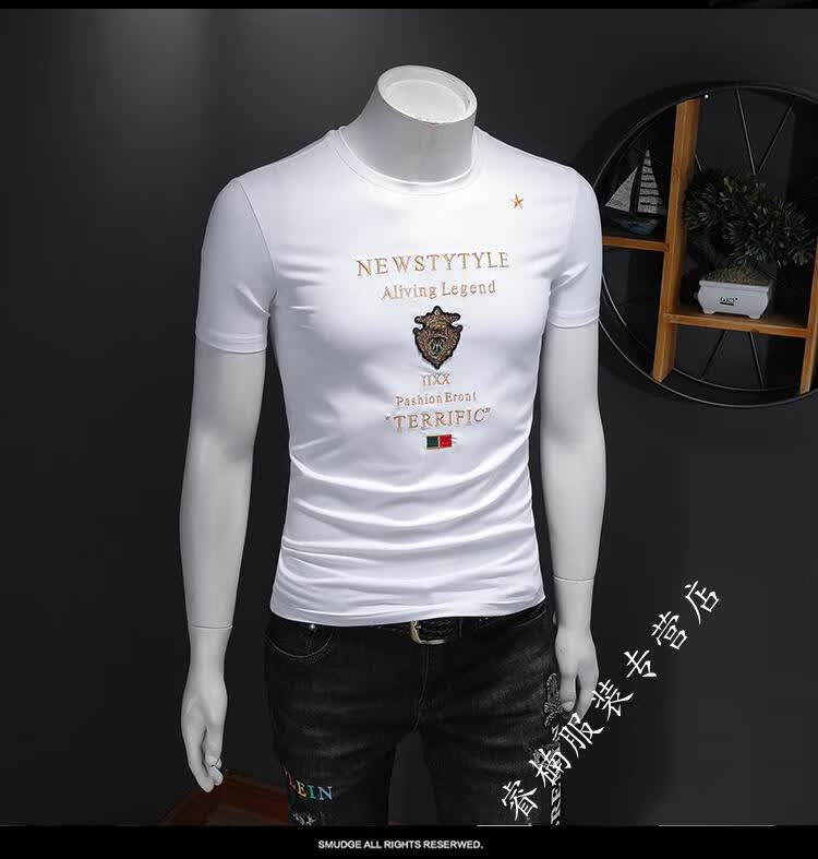 良布丝光棉短袖男t恤刺绣重工艺个性创意男装汗衫上衣春夏休闲体恤衫