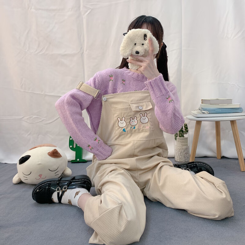 初中女生夏天背带裤可爱少女中学生春夏季吊带裤日系刺绣裤子女休闲裤