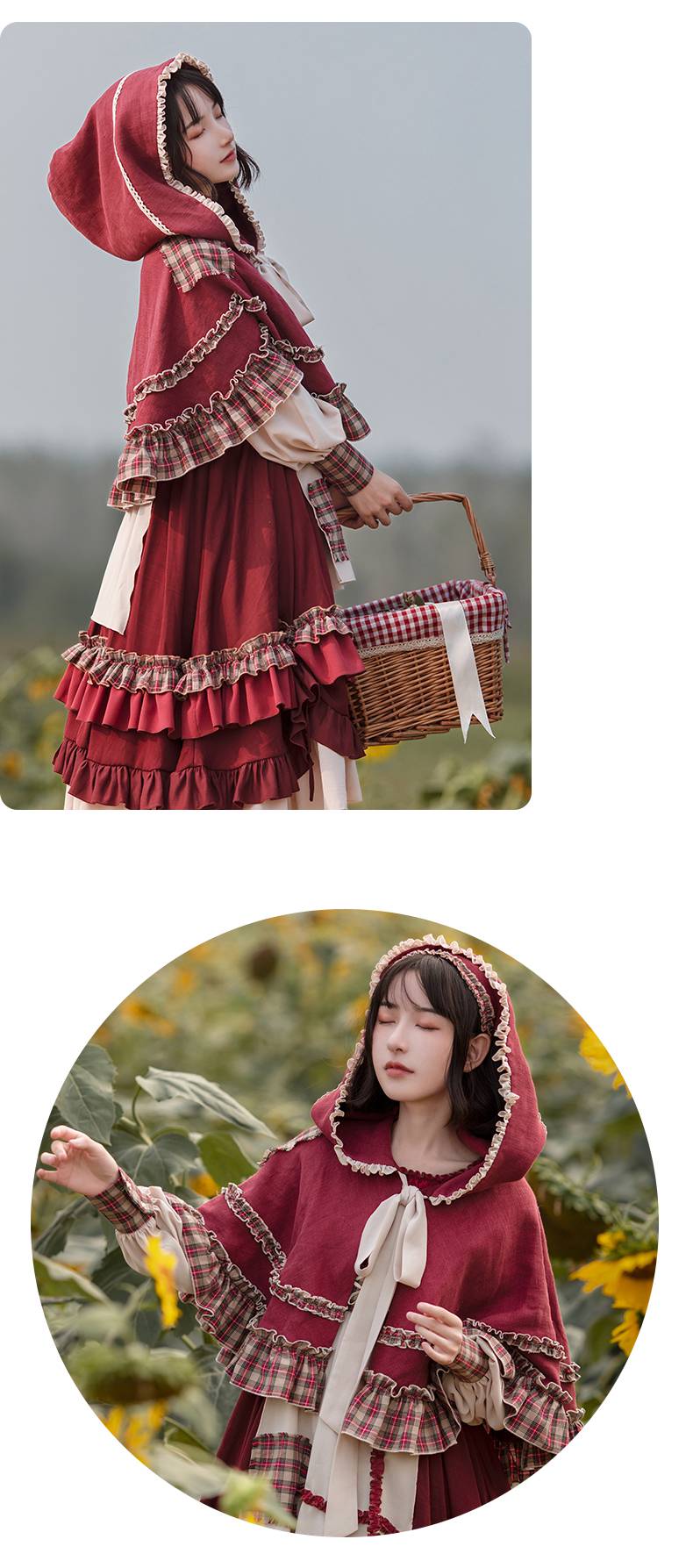 去春游鸭lolita小红帽opwithpuji设计lolita洋装裙田园系斗篷春秋套装