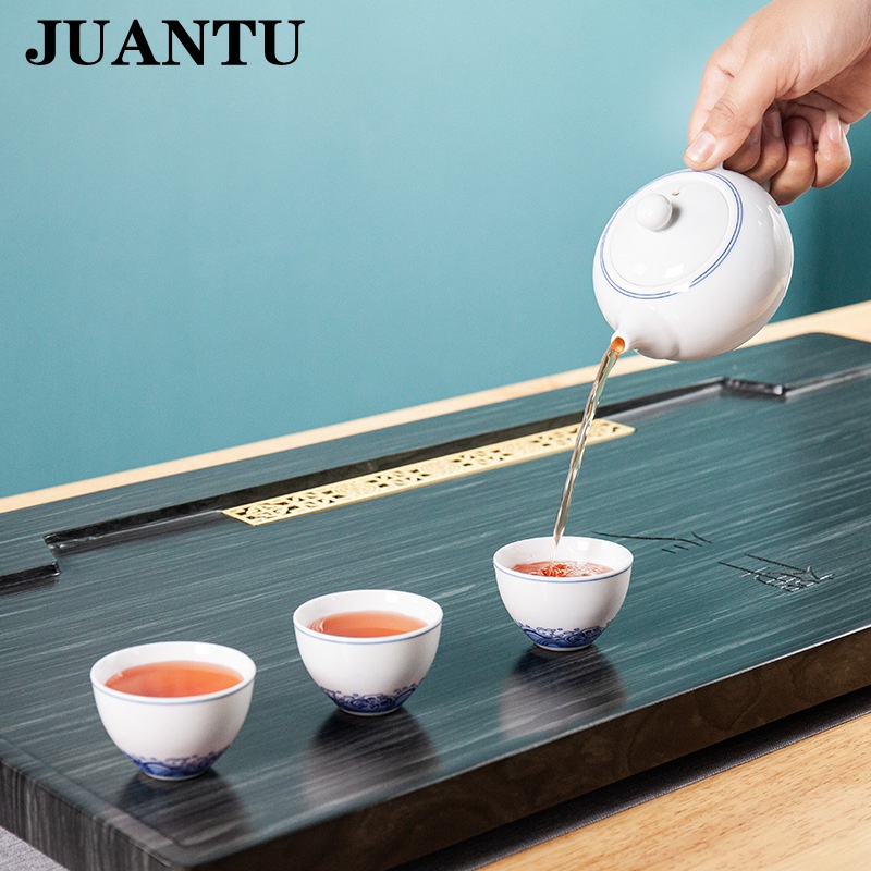 juantu茶具烏金石茶盤套裝整塊家用綠木石頭大茶臺托盤茶海簡約功夫