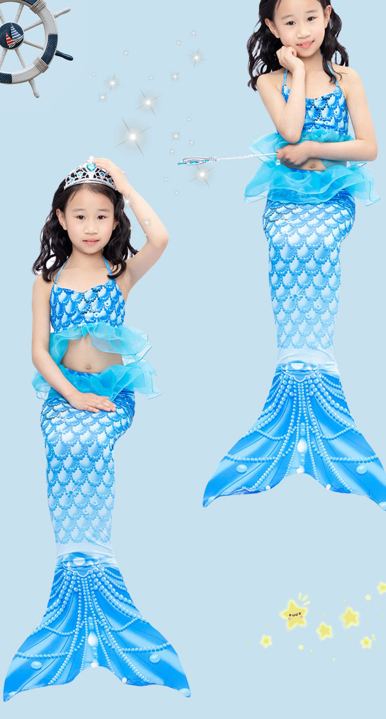 冬季精选儿童美人鱼尾巴美人鱼公主蕾丝花边裙演出服美人鱼泳衣图片色