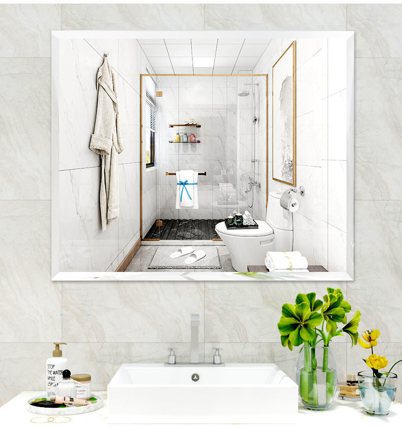 浴室镜子简约无框直角圆角浴室镜贴墙卫生间壁挂贴墙化妆镜自粘洗手台