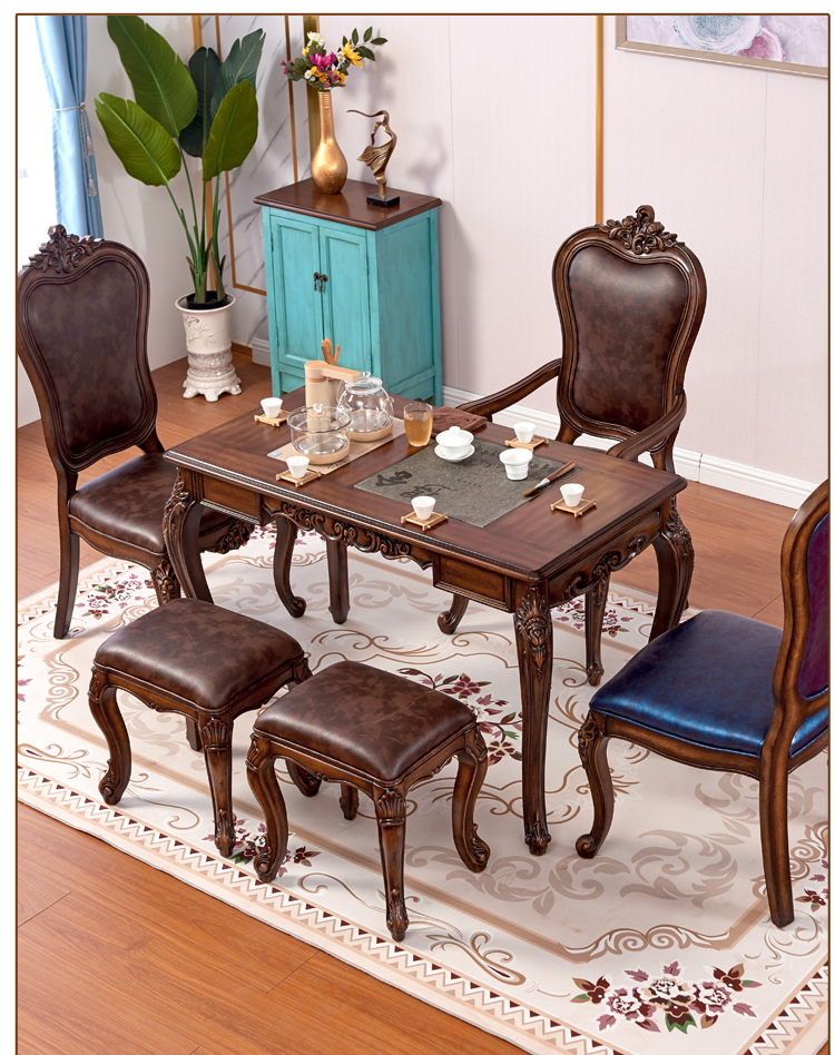 轻奢欧式阳台茶桌椅 高档欧式茶桌家用小茶台功夫泡茶实木办公家具